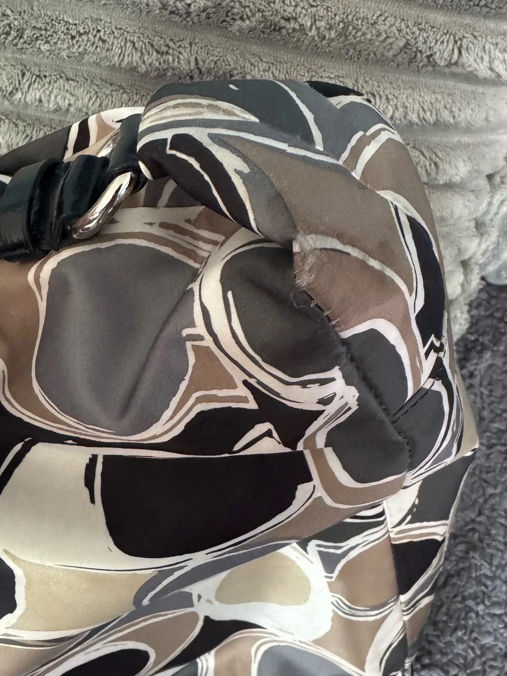 Coach Beige, Black & Cream Signature Circle Tote with Patent Trim